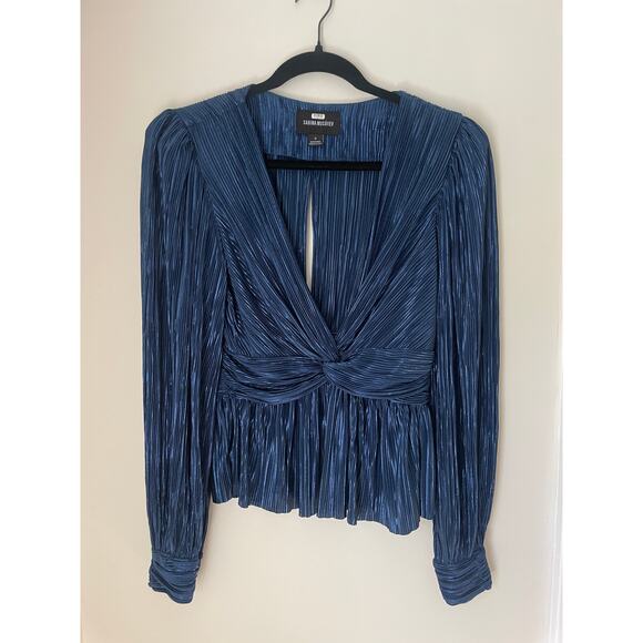 Sabina Musáyev Metallic Pleated Blue Party Top - Picture 3 of 7
